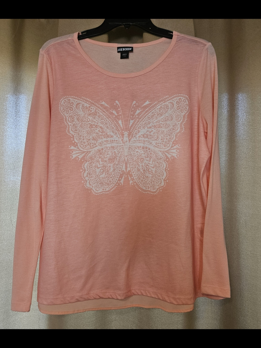 Joe Boxer Peach-Pink Long Sleeve Tee with White Butterfly Print
